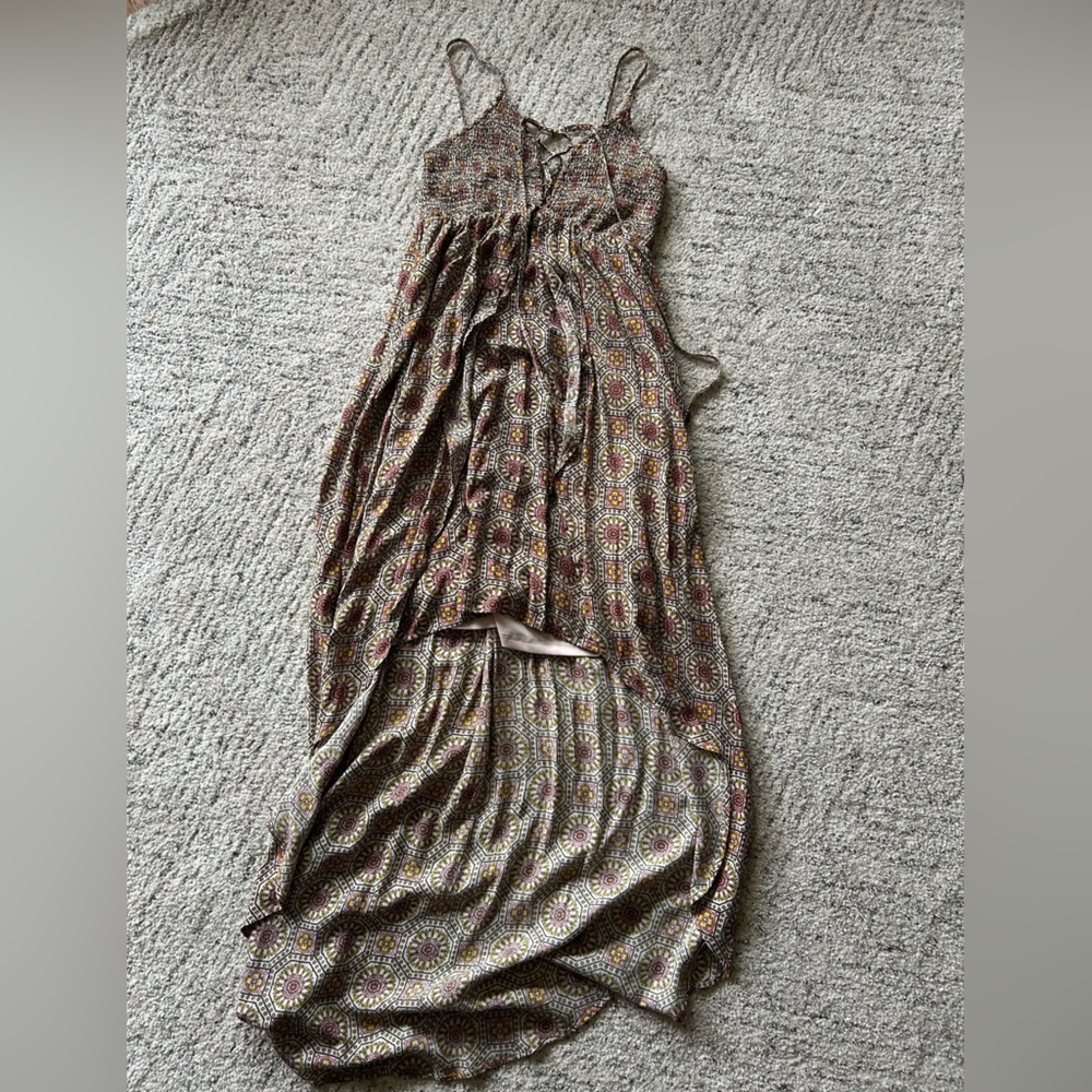 Boho Printed Maxi Dress in Olive, pink & Cream